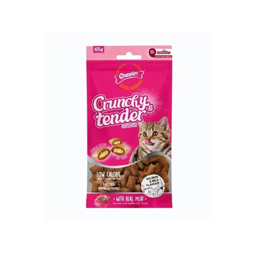 Gnawlers Crunchy Somonlu ve Sütlü Prebiotik Destekli Kedi Ödül Maması