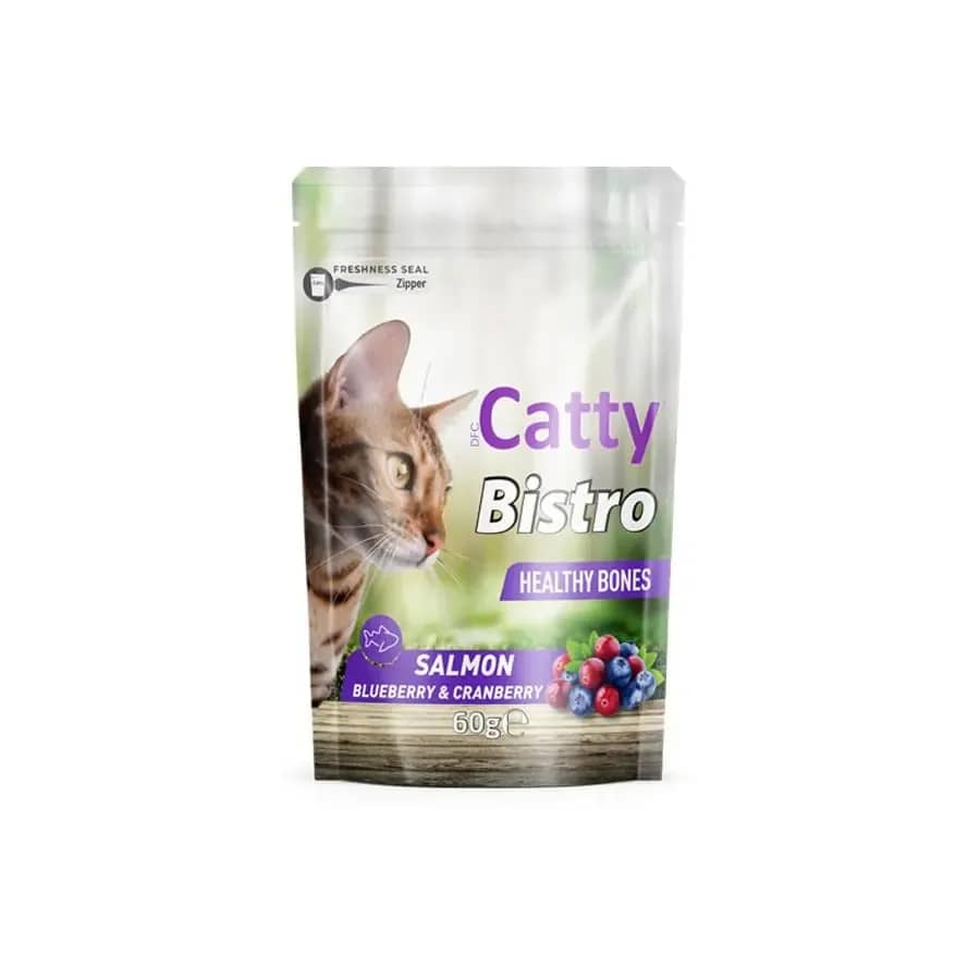 Catty Bistro Sağlıklı Kemikler Somonlu Yaban Mersinli ve Kızılcıklı Kedi Ödül Maması 60 gr