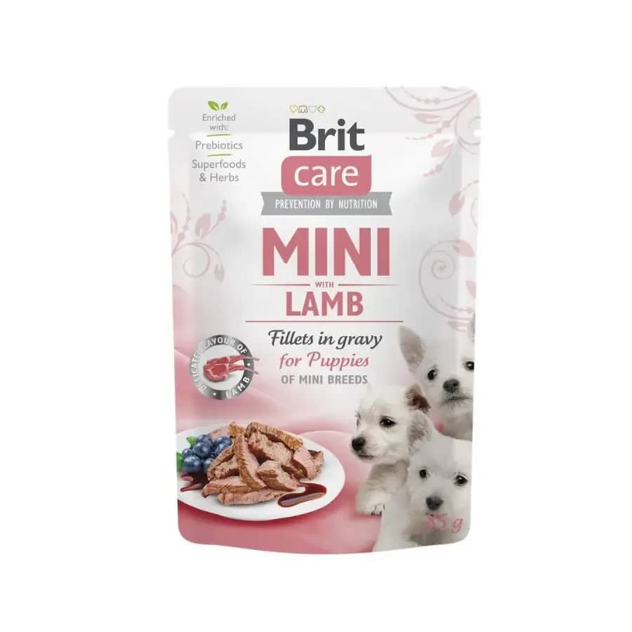 Brit Care Sos İçinde Fileto Et Parçalı Kuzulu Mini Irk Yavru Köpek Konservesi 85 gr