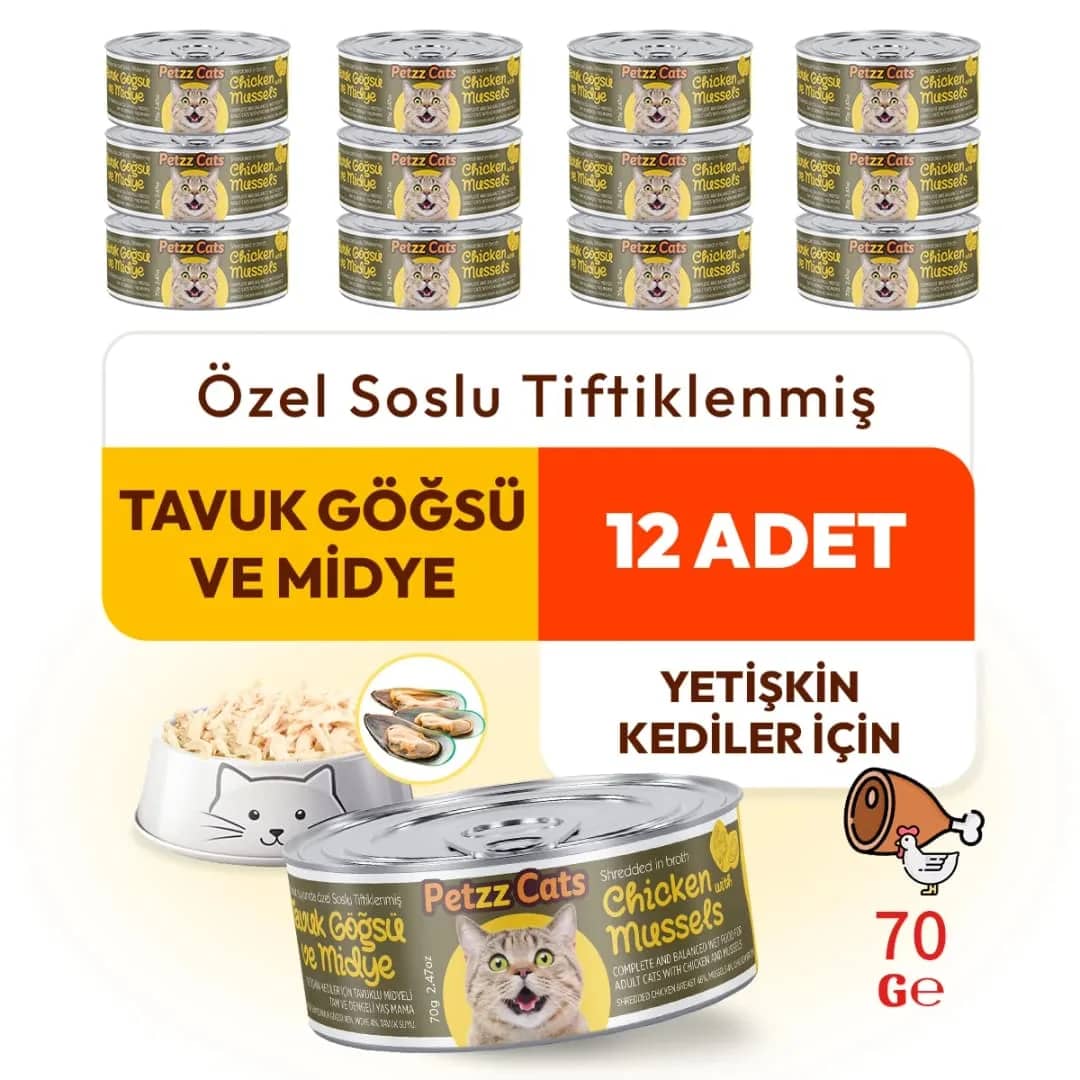 PetzzCats Tavuk & Midye Konserve Kedi Maması