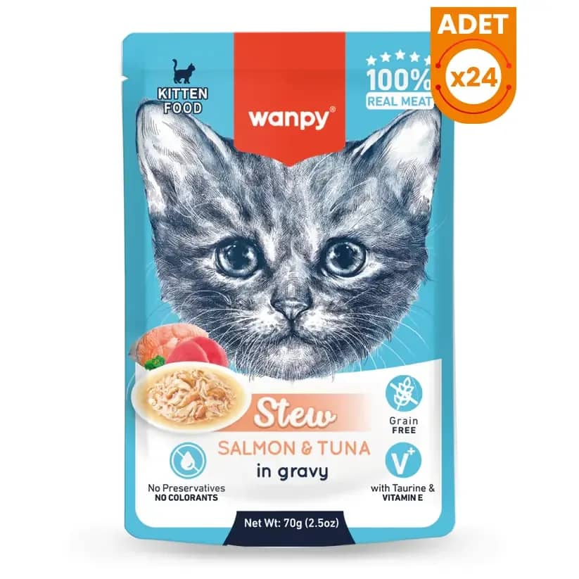 Wanpy Stew Sos İçinde Somonlu ve Ton Balıklı Yavru Konserve Kedi Maması