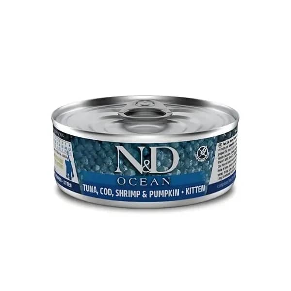 N&D Ocean Balkabaklı Balıklı ve Karidesli Tahılsız Yavru Konserve Kedi Maması 70 gr