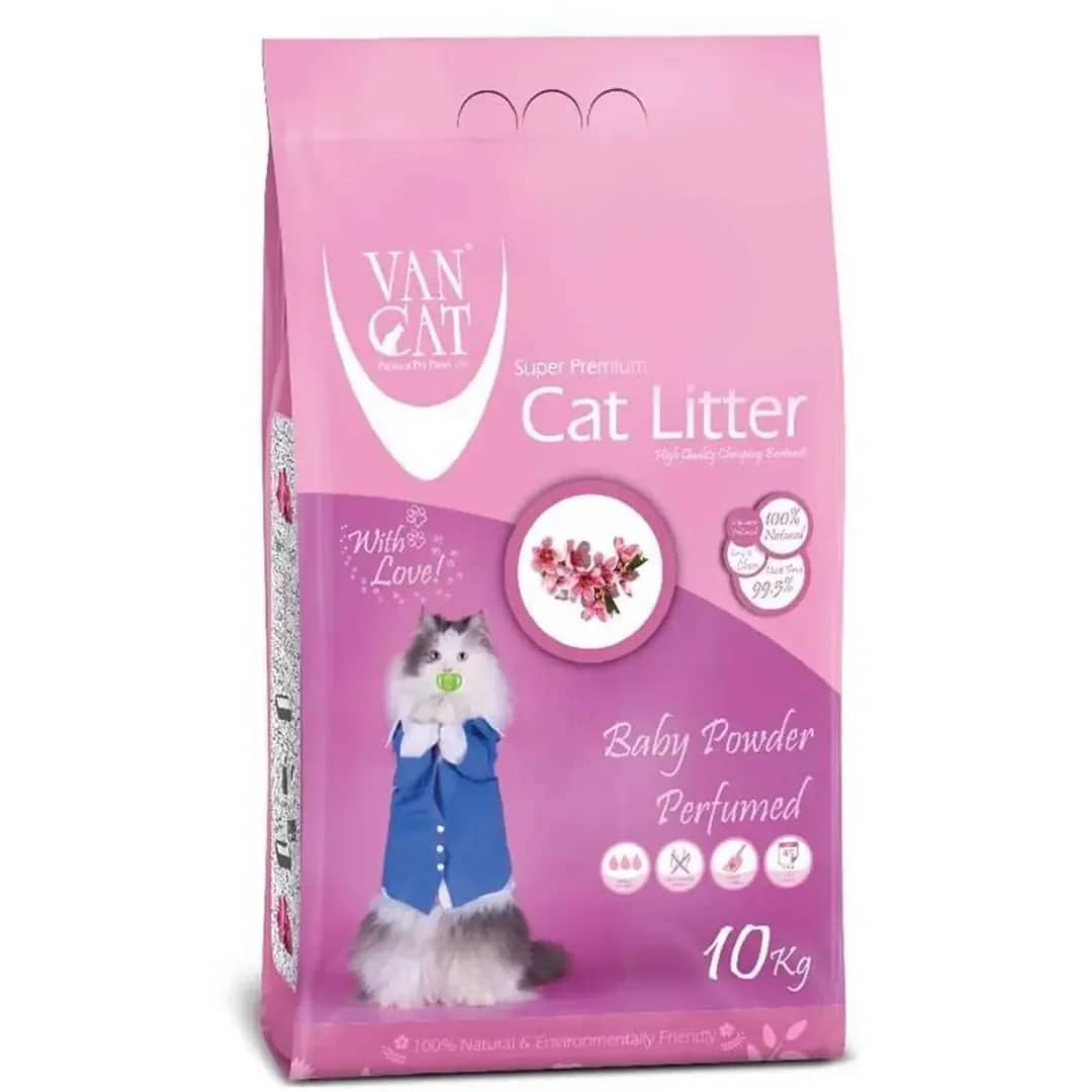 Van Cat Bebek Pudralı Parfümlü İnce Taneli Topaklanan Bentonit Kedi Kumu
