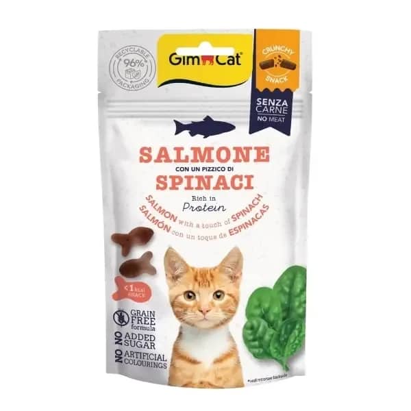 Gimcat Crunchy Snacks Somonlu ve Ispanaklı Tahılsız Kedi Ödül Maması