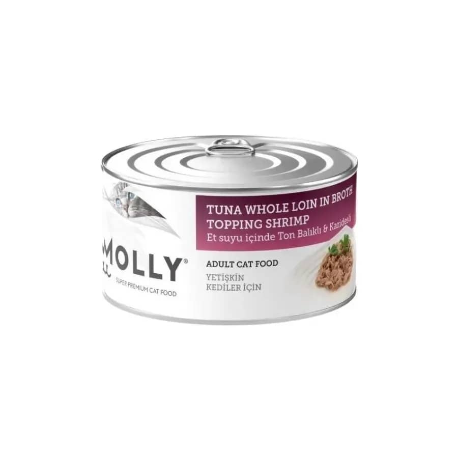 Molly Et Suyu İçinde Ton Balıklı ve Karidesli Tahılsız Yetişkin Kedi Konservesi
