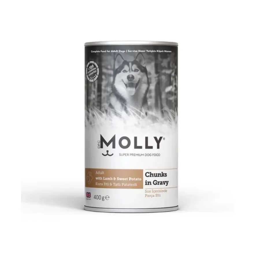 Molly Sos İçinde Parça Kuzu Etli ve Tatlı Patatesli Yetişkin Köpek Konservesi