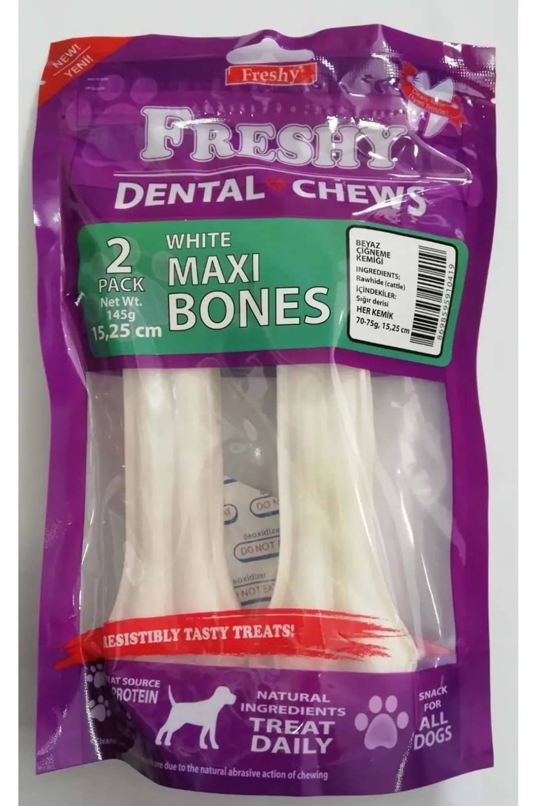 Freshy Beyaz Press Deri Köpek Çiğneme Kemiği. 70-75 gr. 2'li Paket