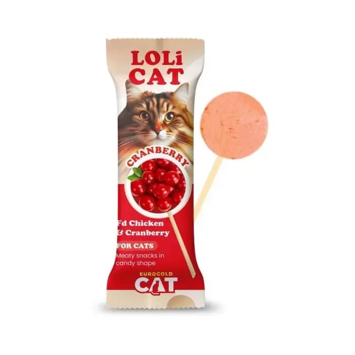EuroGold Cat LoliCat Kediler için Tavuklu Kızılcıklı Lolipop 15'li