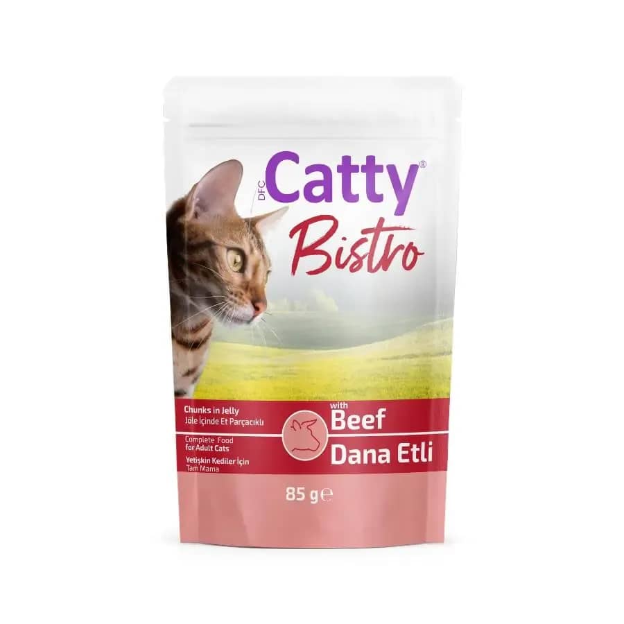 Catty Bistro Jöle İçinde Et Parçacıklı Dana Etli Yetişkin Kedi Konservesi