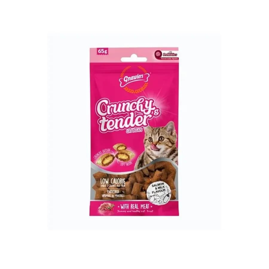 Gnawlers Crunchy Somonlu ve Sütlü Prebiotik Destekli Kedi Ödül Maması