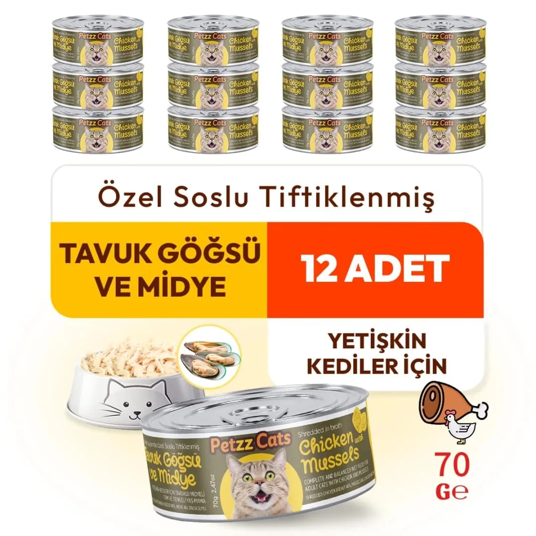 PetzzCats Tavuk & Midye Konserve Kedi Maması