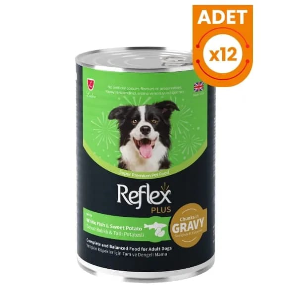 Reflex Plus Sos İçinde Beyaz Balıklı ve Tatlı Patatesli Yetişkin Konserve Köpek Maması