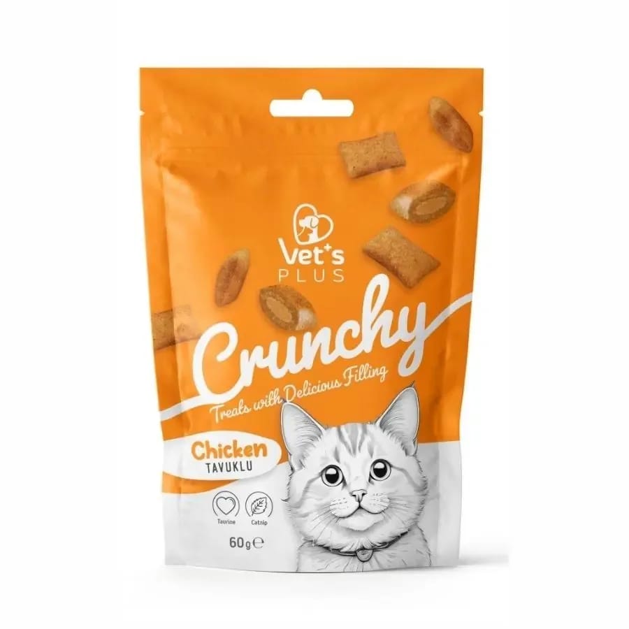 Vet's Plus Crunchy İçi Dolgulu Tavuklu ve Catnipli Kedi Ödül Bisküvisi