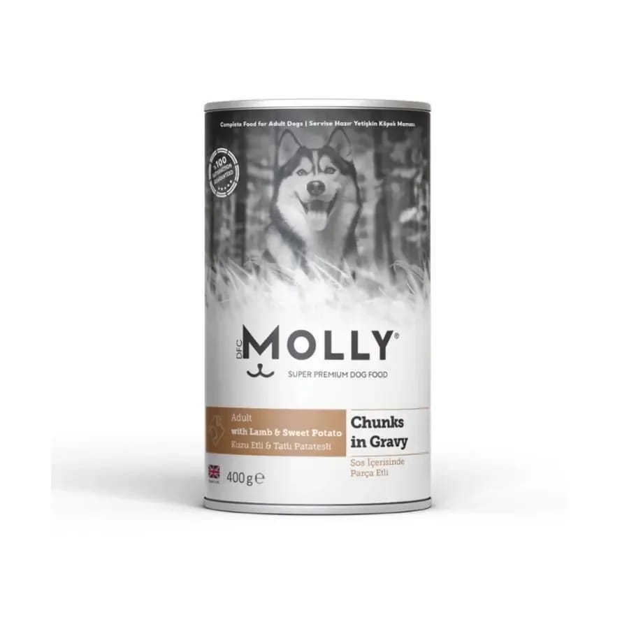 Molly Sos İçinde Parça Kuzu Etli ve Tatlı Patatesli Yetişkin Köpek Konservesi