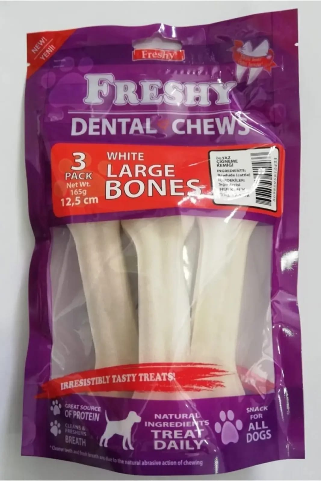 Freshy Beyaz Press Deri Köpek Çiğneme Kemiği 55 gr 3'lü 165 gr
