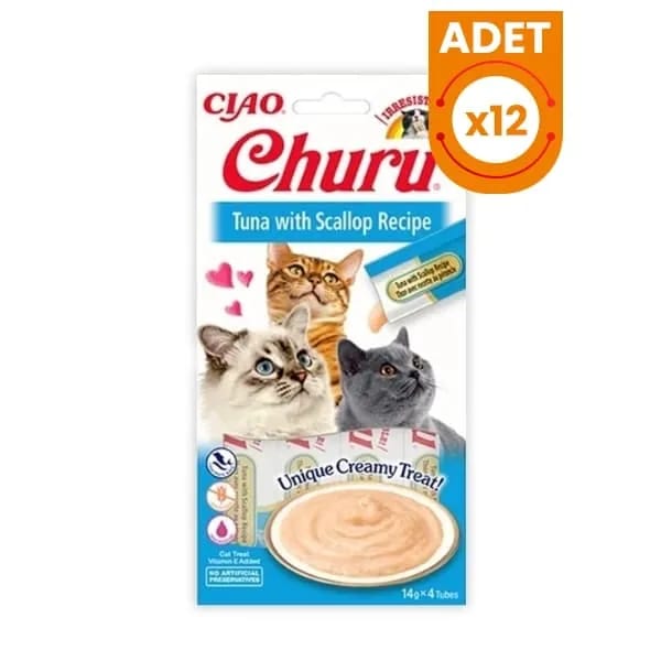 Inaba Ciao Churu Cream Ton Balıklı ve Deniz Taraklı Sıvı Kedi Ödül Maması